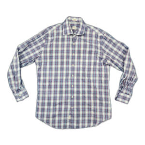 Peter Millar Men's Button Shirt Blue Pink Plaid Long Sleeve Size L